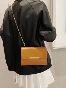 Small Square Bag, New Style Versatile Solid Color Women's Crossbody Bag With Chain, Vintage Casual Shoulder Bag - Yellow - View 10