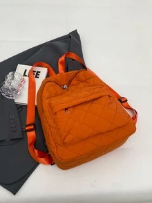 New Arrival Large Capacity Polyester Fiber Solid Color Soft Stitched Thread Fashionable Light Weight Classic Backpack For Casual & Elegant Use - Orange - View 4