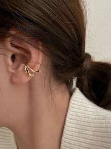 1对金色复古几何耳夹，女士无耳洞佩戴，时尚个性耳夹耳环饰品 - 金色 - 查看 3