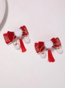 2 可愛女孩古風流蘇風新年喜慶大紅色漢服頭飾裝飾髮夾