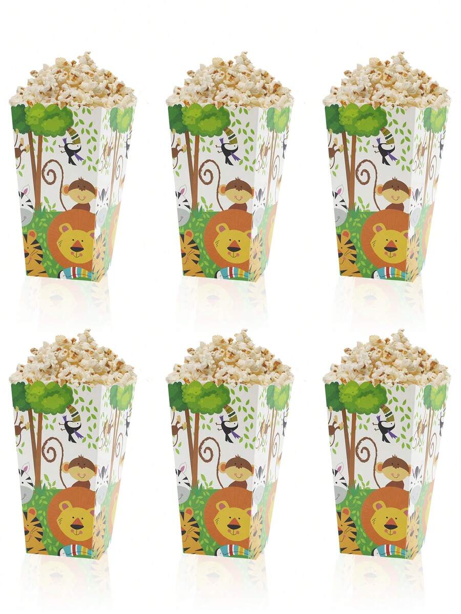 16pcs Cute Jungle Animals Theme Popcorn Boxes For Home Birthday Party Ceremony Disposable Candy Paper Container - Multicolor - View 1