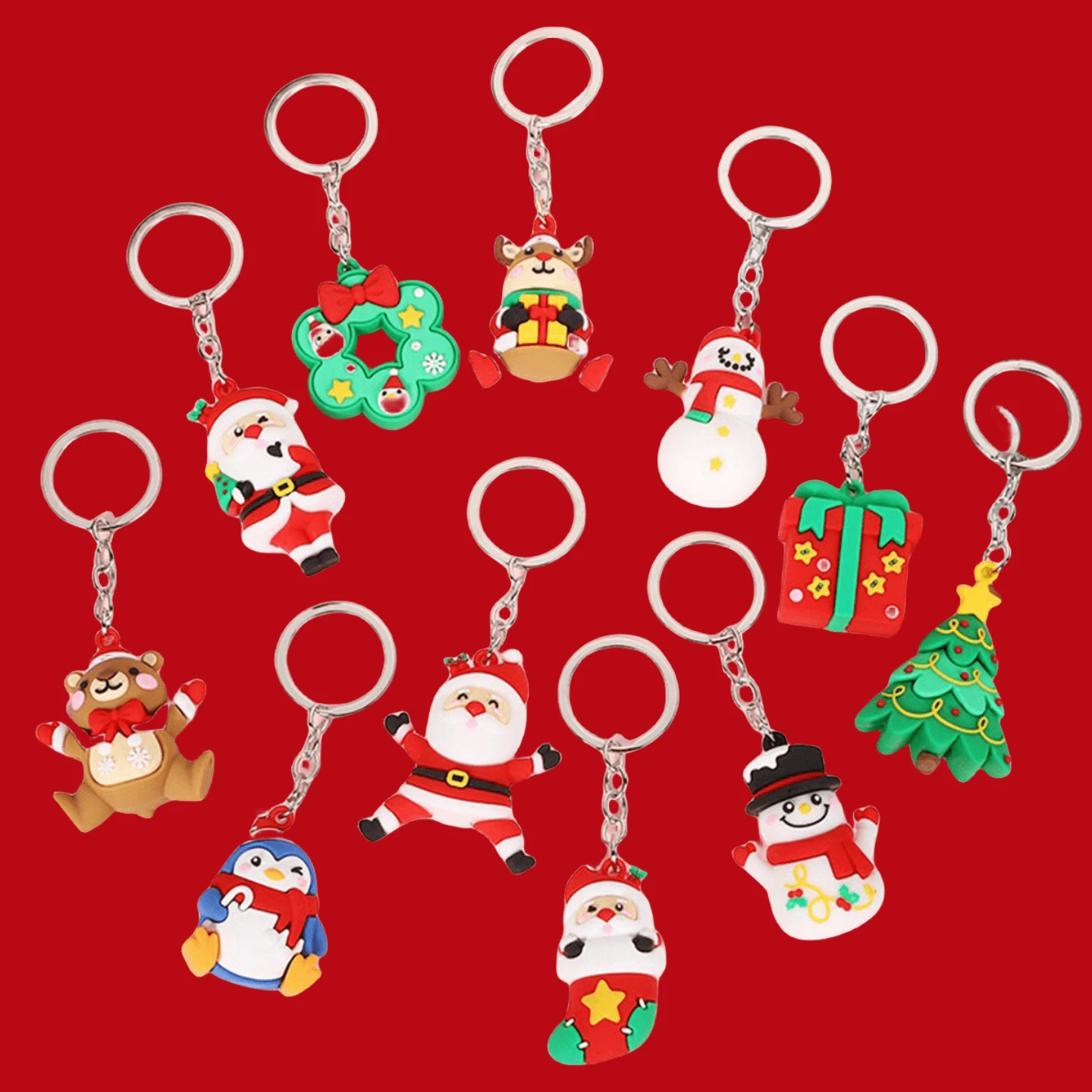 1/11pcs Christmas Cartoon Creative & Cute Multicolor Soft Rubber Doll Keychain Pendant Cartoon Snowman Keyring Key Chain Holiday Small Gift - Multicolor - View 1