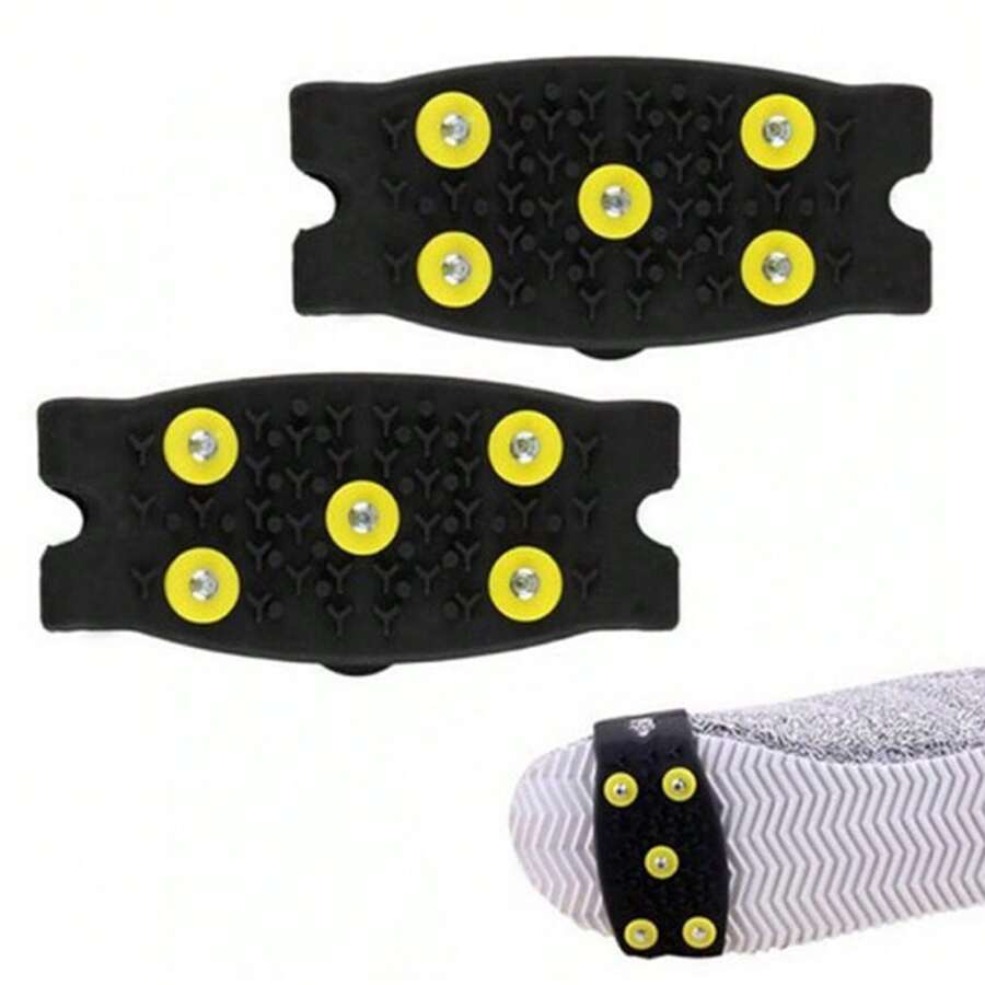 1雙戶外攀登冰爪,冬季遠足防滑雪地爪,便攜式防滑鞋套 - 黑色 - 查看 1