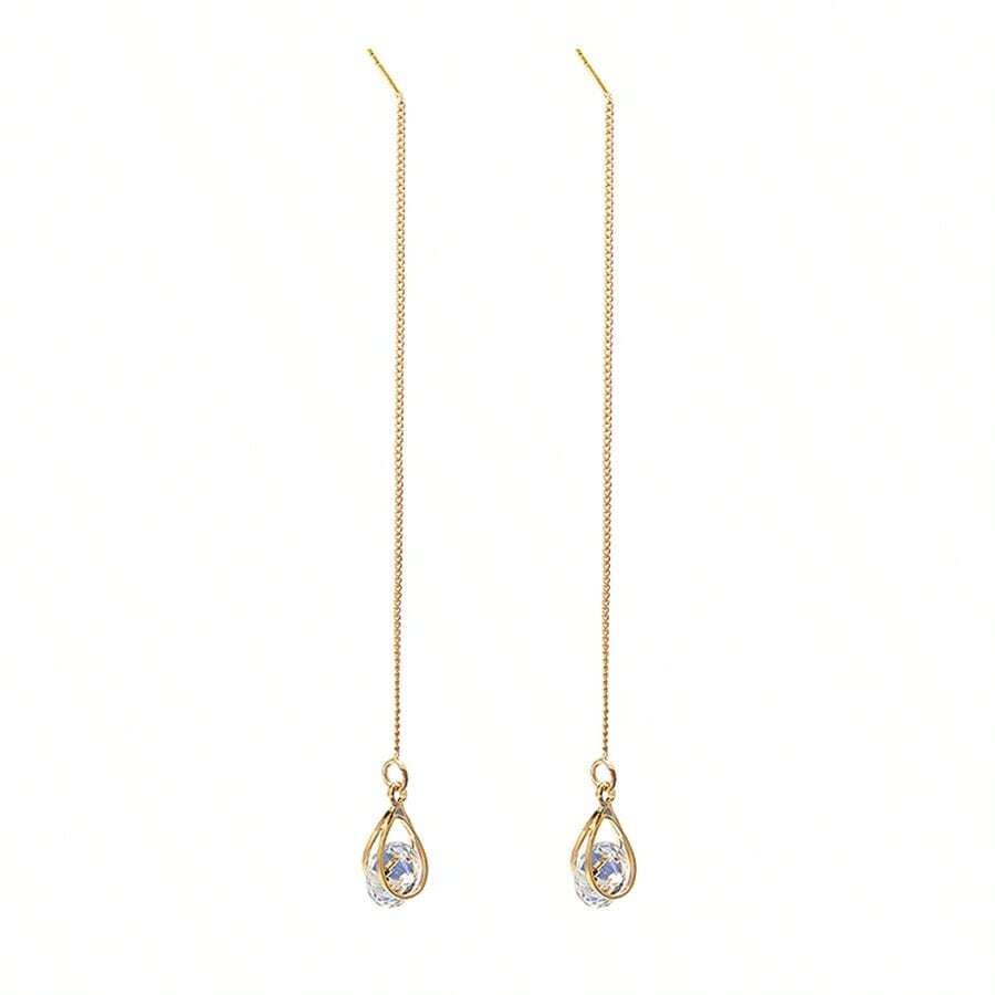 Rhinestone Pendant Earrings - Gold - View 1