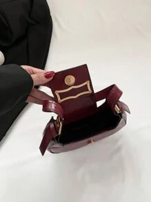 女士時尚金屬裝飾流浪包、酒紅色單肩包、酒紅色包、包和新年理想禮物 - 酒紅色 - 查看 8