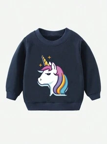 Sudadera Con Estampado De Dibujos Animados Para Niñas - Azul Marino - Ver 1