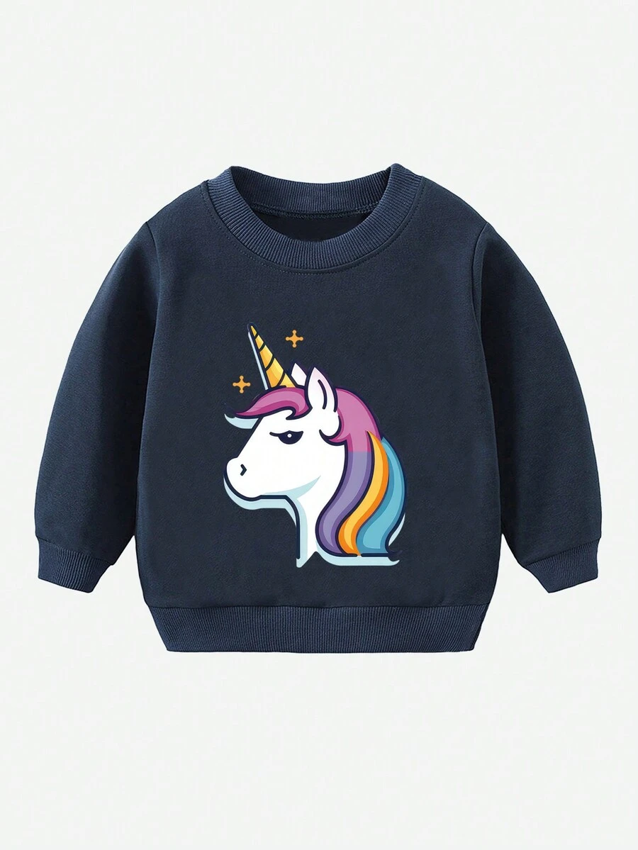 Sudadera Con Estampado De Dibujos Animados Para Niñas - Azul Marino - Ver 1