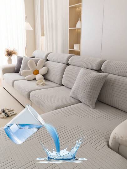 1pc Waterproof Anti-oil Velvet Jacquard Sofa Cushion Cover, Modern & Simple Style Elastic Pet Couch Protector For Living Room L-shaped & 1/2/3/4 Seater Sofas
