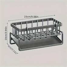 1pc Kitchen Sink Organizer Sponge Holder 304 Stainless Steel Sink Rack With Drain Pan And Diversion Drainage For Workstation, Kitchen Accessories - Gun ash (with drain basket and rag pole) - View 2