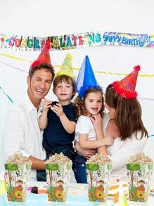 16pcs Cute Jungle Animals Theme Popcorn Boxes For Home Birthday Party Ceremony Disposable Candy Paper Container - Multicolor - View 4