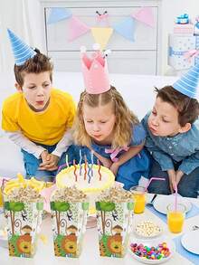 16pcs Cute Jungle Animals Theme Popcorn Boxes For Home Birthday Party Ceremony Disposable Candy Paper Container - Multicolor - View 3