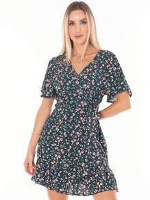 Vestido Sexy Cruzado Cuello En V - Verde Oscuro - Ver 2