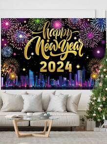 1個-2024快樂新年背景布聚酯材料,適用於新年家庭派對背景裝飾、購物中心商店節日氛圍裝扮道具 - B新年背景布012 - 查看 3