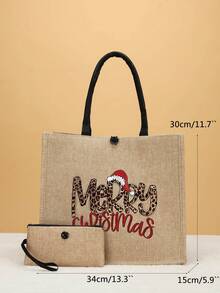 大容量,可攜式2入組字母印花沙灘提包,附包和學校書包,適用於青少年女孩,大學生,老師,適合學校,大學,教師節,給媽媽的禮物,聖誕禮物