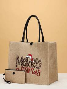 大容量,可攜式2入組字母印花沙灘提包,附包和學校書包,適用於青少年女孩,大學生,老師,適合學校,大學,教師節,給媽媽的禮物,聖誕禮物