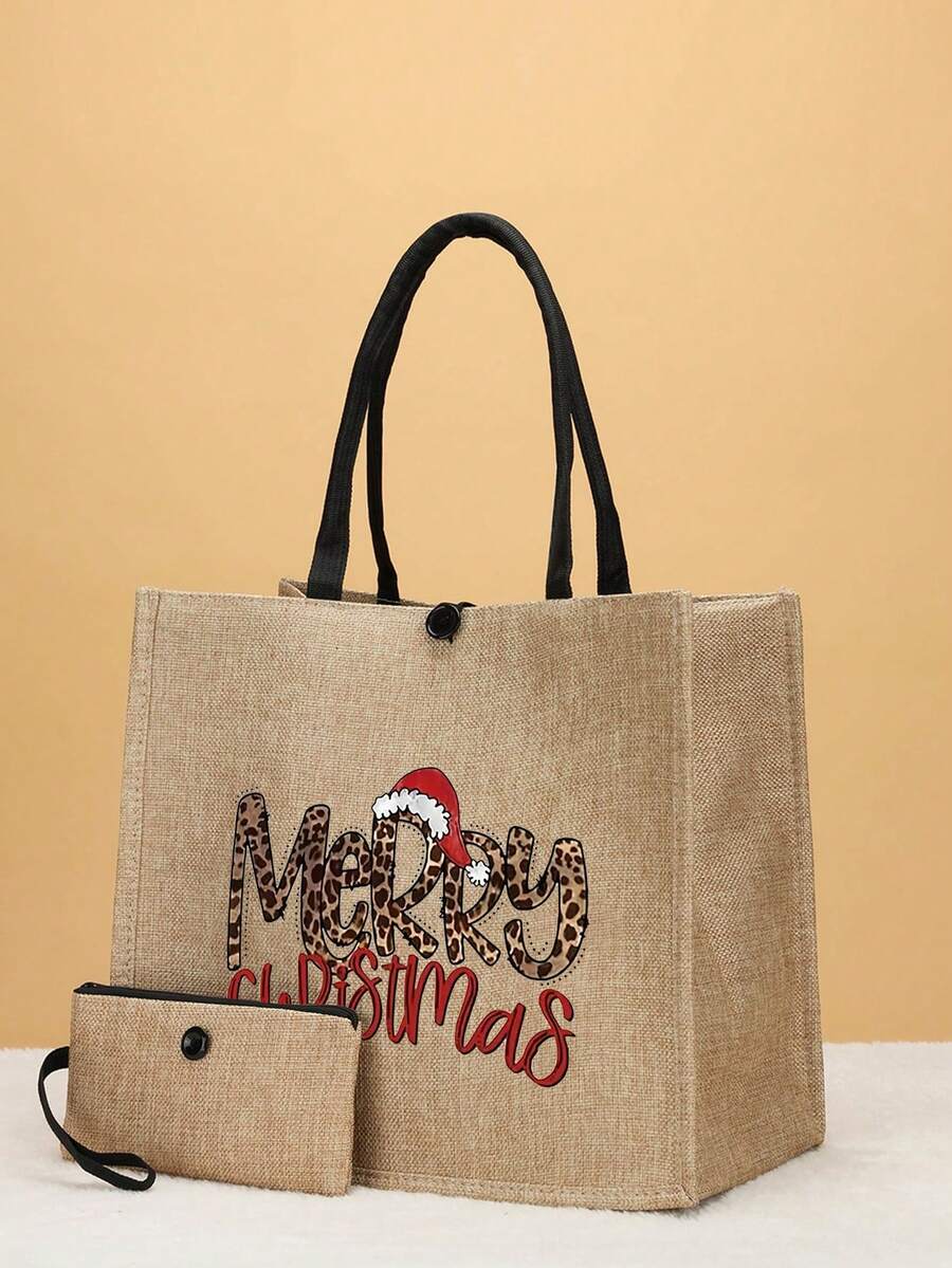 大容量,可攜式2入組字母印花沙灘提包,附包和學校書包,適用於青少年女孩,大學生,老師,適合學校,大學,教師節,給媽媽的禮物,聖誕禮物