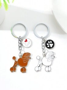 2 件套合金貴賓犬鑰匙圈可愛動物卡通寵物鑰匙圈狗狗禮物情侶飾品 - 彩色 - 查看 1