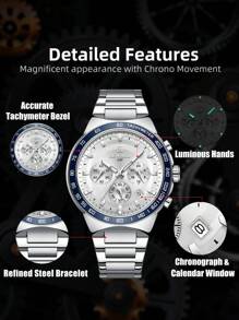 REWARD Men's Quartz Watch Business Fashion Style Timing Calendar Luminous Hands Multi-Functional Men Wristwatch High Quality Gift Classic Design Stainless Steel Watch Band