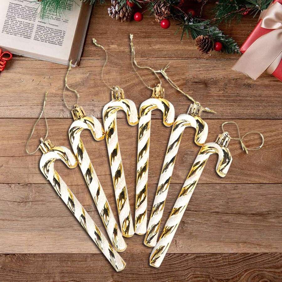 6入組聖誕節金色拐杖聖誕樹掛飾擺件,2024新年禮物,2023年聖誕家裝飾