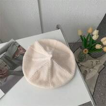 英國復古風格針織貝雷帽,女孩款,秋冬保暖藝術畫家帽,休閒感 - 白色 - 查看 2
