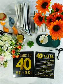 2 件裝 40 週年金色生日里程碑海報,辦公桌裝飾卡,生日派對標誌裝飾,適合男士女士