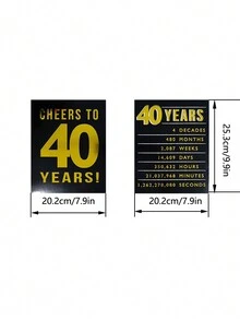 2 件裝 40 週年金色生日里程碑海報,辦公桌裝飾卡,生日派對標誌裝飾,適合男士女士