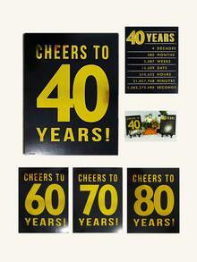 2 件裝 40 週年金色生日里程碑海報,辦公桌裝飾卡,生日派對標誌裝飾,適合男士女士