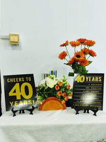 2 件裝 40 週年金色生日里程碑海報,辦公桌裝飾卡,生日派對標誌裝飾,適合男士女士