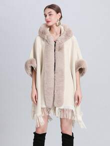 1 件女用針織毛絨純色披肩,冬季新年斗篷,寬鬆加厚領,保暖針織斗篷大衣,時尚百搭配飾