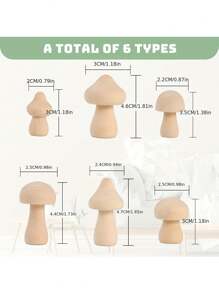 6 個未完成的天然木蘑菇,6 種尺寸,適用於藝術和工藝品項目裝飾,diy 情人節裝飾 - 杏色 - 查看 2