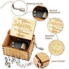 給姊妹的木製音樂盒,木製激光雕刻復古可愛盒子,生日感恩節聖誕節最佳禮物