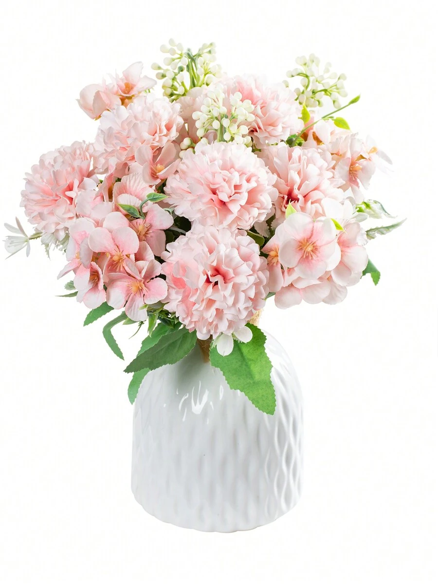 1支人造繡球、康乃馨、菊花混合花束,室外花園裝飾和diy花藝材料,家庭、婚禮、派對、活動裝飾用品 - 粉色 - 查看 1