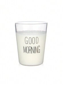 2入組容量400毫升透明玻璃杯,上面有黑色字母圖案,適用於家庭、辦公室、餐飲、餐廳、超市等場所飲用水、咖啡、牛奶、果汁等