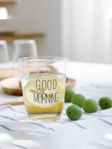 2入組容量400毫升透明玻璃杯,上面有黑色字母圖案,適用於家庭、辦公室、餐飲、餐廳、超市等場所飲用水、咖啡、牛奶、果汁等