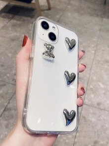 1入組3D心形透明手機殼，適用於iPhone 15Pro Max、小米、三星和Oppo手機 - 無色 - 查看 3