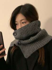Solid Color Cashmere Button Loop Scarf, Winter Fashionable Neck Warmer - Grey - View 4