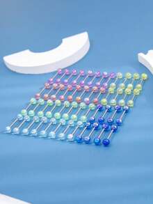 48pcs Stainless Steel Tongue Stud With Multicolor Acrylic Resin Jelly Coating, Perfect For Women's Daily Wear - Multicolor - View 5