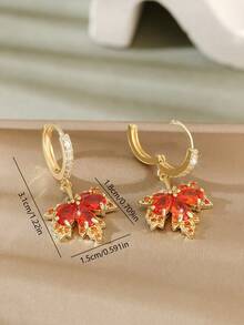 1pair Luxurious Copper & Red & Maple Leaf Shaped Dangle Earrings For Fall And Winter Date Gift - Multicolor - View 4