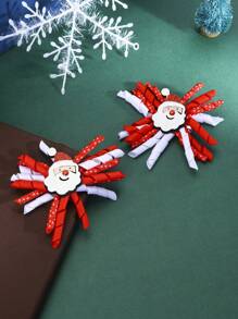 2 件/包 兒童聖誕聖誕老人緞帶蝴蝶結髮夾 - 彩色 - 查看 1