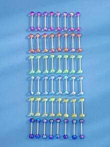 48pcs Stainless Steel Tongue Stud With Multicolor Acrylic Resin Jelly Coating, Perfect For Women's Daily Wear - Multicolor - View 4