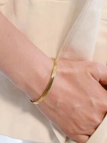 1pc Personalized & Fashionable Stainless Steel Blade Chain Bracelet In Gold Color, Suitable For Women - Gold - View 2