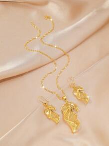 2pcs/Set Wedding Fashionable Leaf Necklace & Earrings, Versatile Jewelry For Women's Daily Wear