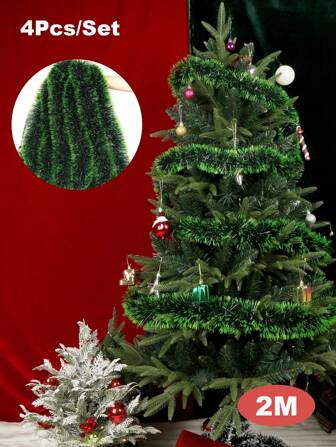 4st 10cm*200cm Juldekoration Band Garland Madder Pull Blomremsor Xmas Tree Ornaments Grön Vit Cane Glitter Festtillbehör (Grön),Jul