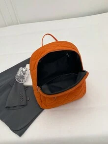 New Arrival Large Capacity Polyester Fiber Solid Color Soft Stitched Thread Fashionable Light Weight Classic Backpack For Casual & Elegant Use - Orange - View 5