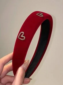 1 件女士天鹅绒宽头带，带心形装饰，优雅时尚的发饰，适合日常使用情人节情人、发带、发箍头带