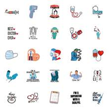 52pcs Medical Themed Stickers, Cute Cartoon Doctor & Nurse Stickers, Street Art Series Stickers, Hip-Hop Style Stickers, Aesthetic Graffiti Vinyl Water-Resistant Stickers, Suitable For Water Bottles, Laptop, Phone, Skateboard, Guitar, Luggage, Scrapbook, Hard Hat, Party Decorations For Kids, Teenagers And Adults - Multicolor - View 3