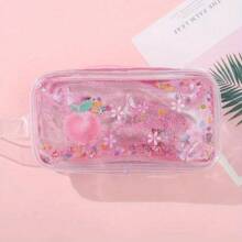 Liquid Sand Pencil Case- Wavy Blue - Pink - View 1