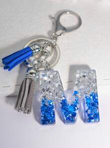 1pc Polyresin Resin Alphabet Shaped Keychain With Tassel Decoration For Bag Pendant Keyring - Royal Blue - View 1