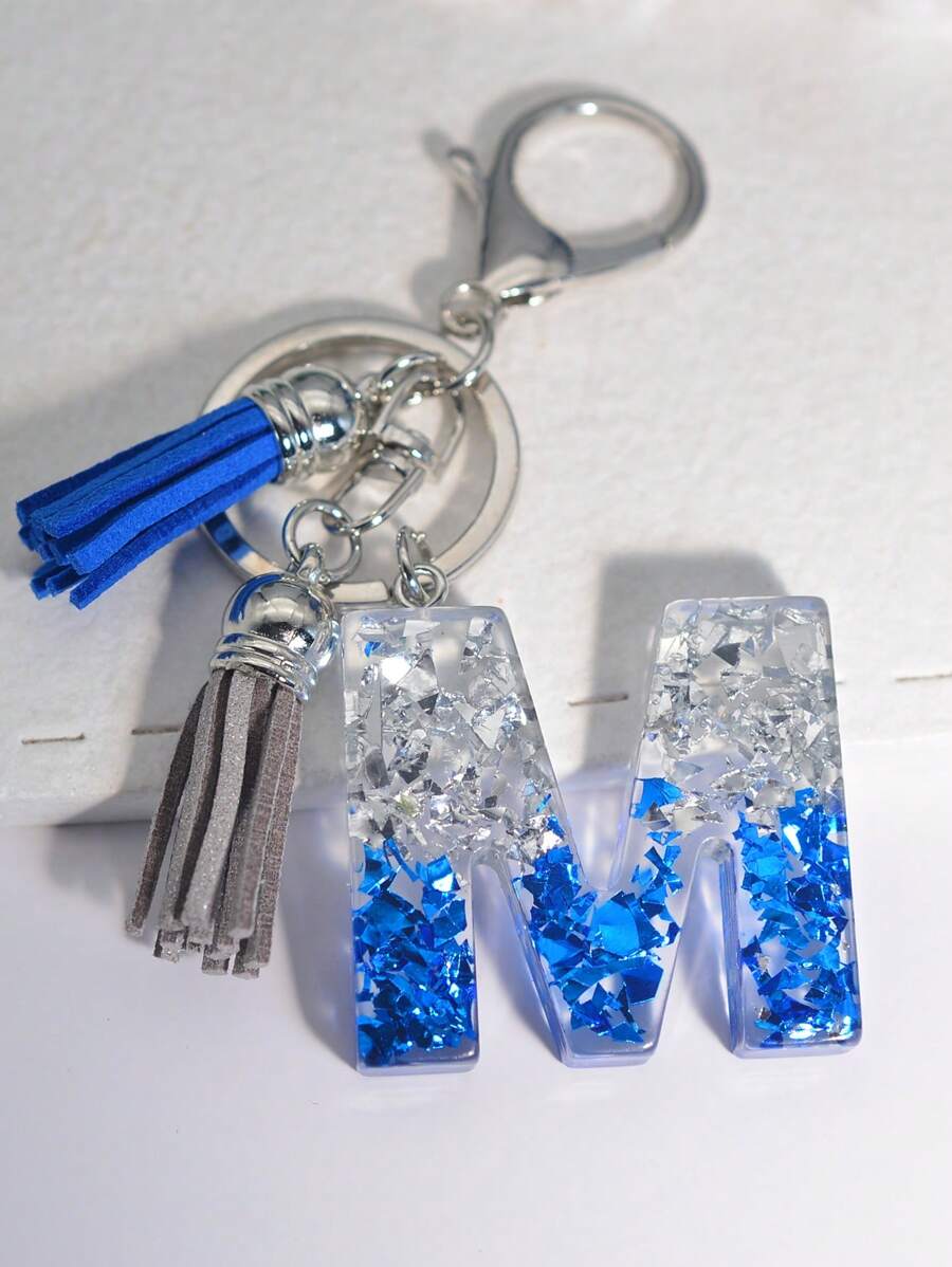 1pc Polyresin Resin Alphabet Shaped Keychain With Tassel Decoration For Bag Pendant Keyring - Royal Blue - View 1