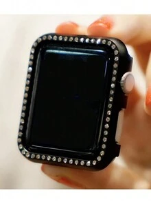 1入女士閃亮鑽石裝飾鋁合金手錶殼,適用於 Apple Watch 40/41/44/45/49mm,適用於 Apple Watch Ultra2/ultra/se/9/8/7/6/5/4(無鋼化玻璃) - 黑色 - 查看 3